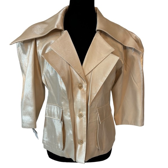 Cream Metallic Sheen Belted Jacket - Picture 7 of 15